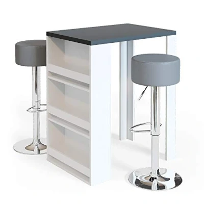 Abbildung von Vicco Bartisch, Weiß/Anthrazit, 80 x 57 cm mit 2 Barhockern