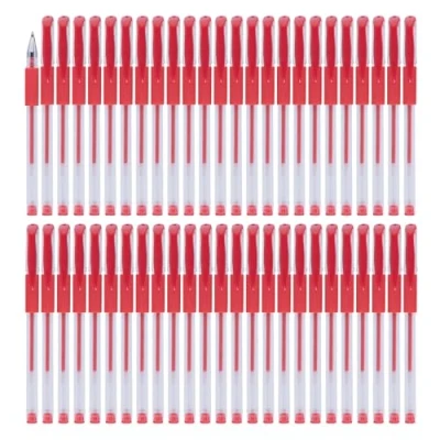 Abbildung von OFFICER PRODUCTS Gelkugelschreiber Kugelschreiber ‎/ 50 Stück (50er Pack) /Geltinte Farbe: Rot/Kugeldurchmesser: 0,5 mm/Gelstifte Gelschreiber/Wasserfeste und Nicht Verblassende Tinte/Gummigriff