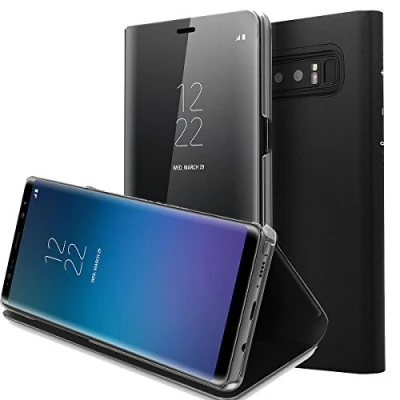 Abbildung von AICase Hülle für Galaxy Note 8 Folio Schutzhülle 8,Clear ViewStanding Cover mit Wake Up/Sleep Funktion, Spiegelnde Oberfläche, Hochglanzfinish Case (Schwarz)