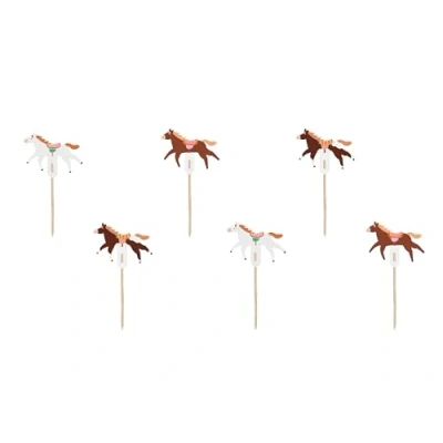 Abbildung von partydeco Tortenstecker, Cake Topper Pferde 13cm Weiß / Braun 6er Set