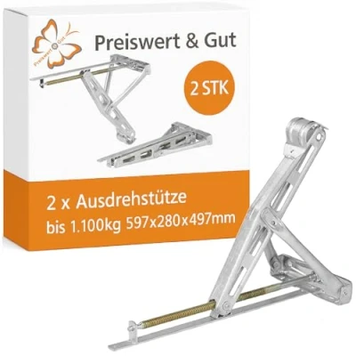 Abbildung von Preiswert &amp; Gut 2X Ausdrehstütze 1100kg 597x280 H49 mm Wohnwagen Wohnwagenstützen Kurbel Stützen