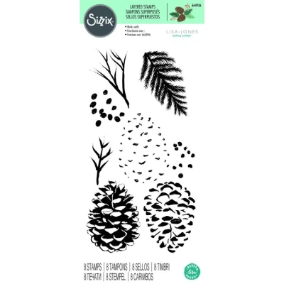 Abbildung von Sizzix mehrlagige klare Stempel, 8 Stück Kiefernzweige von Lisa Jones 664936 Kapitel 4 2022 Stamps, Gummi, Pine Branches, One Size
