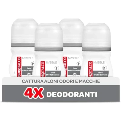 Abbildung von Borotalco, Unsichtbarer Deo Roll On Grau, mit Talkum Effekt, fängt und überträgt keine Schlieren, 48 Stunden Wirksamkeit, ohne Alkohol, klassischer Duft 4 Stück à 50 ml Exklusiv von Amazon