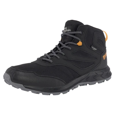 Abbildung von Jack Wolfskin Woodland Texapore MID Unisex Hikingschuh für Kinder, Größe: 31, Black/burly yellow Lederimitat/textil
