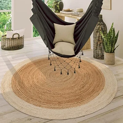 Abbildung von Paco Home Teppich &quot;Viborg 594&quot;, rund, Jute, Modern, Boho, Ethno, Handgefertigter Natur