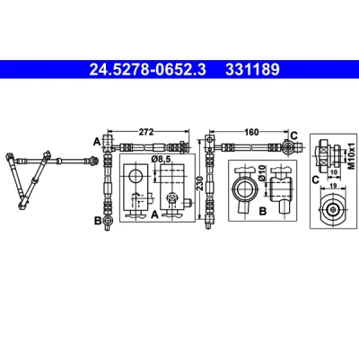 Abbildung von ATE 24.5278 0652.3 Bremsschläuche 652 M10x1 NISSAN: Primera Hatchback, Limousine, Kombi