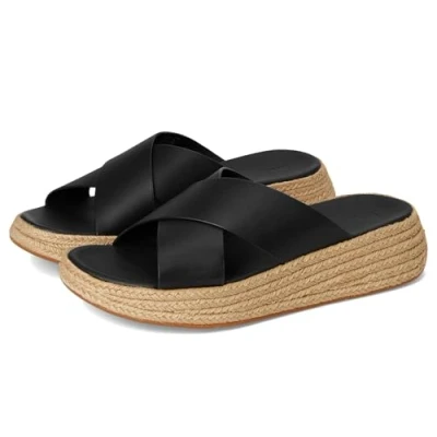 Abbildung von Fitflop Damen F Mode Espadrille Leather Flatform Cross Slides Schiebe Sandalen, Schwarz, 38 EU