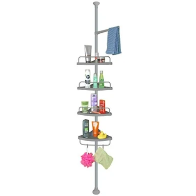 Abbildung von stardis Teleskop Eckregal Edelstahl rostfrei mit 4 Ablagen Duschregal Teleskopregal für Dusche Bad Duschablage höhenverstellbar von 120 300 cm grau