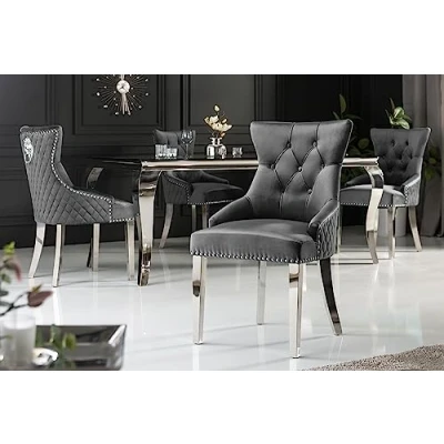 Abbildung von Riess Ambiente Eleganter Stuhl Castle grau Samt mit Löwenkopf im Barock Design Esszimmerstuhl Stühle Chesterfield Look