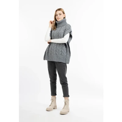 Abbildung von DREIMASTER Vintage Damen Strickweste XS/S / Dunkelgrau Melange 74% Polyacryl 26% Polyester