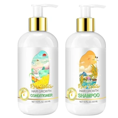 Abbildung von Reiswasser Shampoo und Conditioner Set für Haarwachstum, Nachwachsen, dünner werdendes Haar gegen Haarausfall, Herbst mit natürlichen Inhaltsstoffen wie Biotin, Keratin Koffein (Rice 300ml)