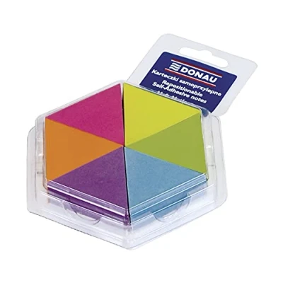 Abbildung von DONAU 7564001PL 99 Selbstklebende Blätter in Dreieckform Haftnotizen Notizblock Sticky Notes Neonfarben, 43x50mm, 6x150 bl./ Wasserlöslicher Klebstoff/ Möglichkeit des Umklebens von Blättern