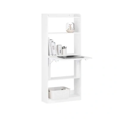 Abbildung von SoBuy Schreibtisch klappbar Computertisch mit Ablagen Klapptisch Arbeitstisch Bürotisch für Homeoffice Wandtisch Laptoptisch BHT ca. 64x145x58cm Weiß FWT92 H W