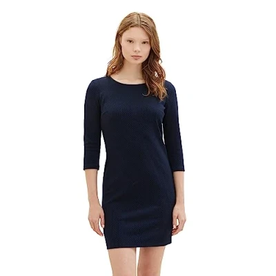 Abbildung von TOM TAILOR Denim Damen 1039761 Basic Kleid mit 3/4 Arm, 10668 sky Captain Blue, XL