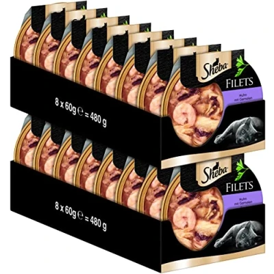 Abbildung von Sheba Filets Feinstes Katzennassfutter in der Schale Huhn mit Garnelen {16 x 60g} , 60 g (16er Pack)