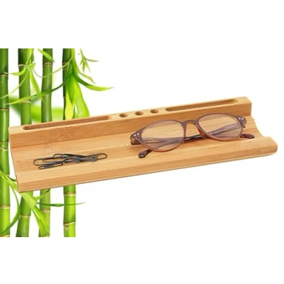 Abbildung von WEDO 0611807 Stiftschale Bambus Tisch Organizer mit Smartphone Halter, 3 Stiftehalterungen, großer Ablageschale, 28 x 9 3.8 cm, braun