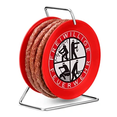 Abbildung von WURSTBARON® Salami auf Feuerwehr Trommel Snack Wurst Mini Kabeltrommel Schlauchtrommel Modell Freiwillige 3,5 Meter nach Krakauer Art 240 g