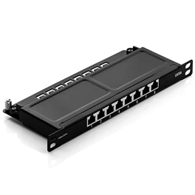 Abbildung von deleyCON CAT 6a 0,5 HE Patchpanel Mini Verteilerfeld 8 Port Desktop 10&quot; Zoll Rackeinbau Servermontage RJ45 geschirmt TIA568A TIA568B RAL 9005 Schwarz