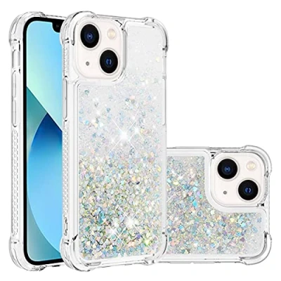 Abbildung von KBIKO zxl Kompatibel mit iPhone 13 Mini Hülle, [Silver Back] Mädchen Glitzern Handyhülle Hülle Ringständer, Cover Silikon Flüssigkeit Clear Schutzhülle für Mini.Silver1 YBL