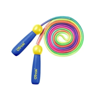 Abbildung von OTraki Springseil Kinder, Verstellbare Skipping Rope Kids mit Holzgriff Seilspringen Kinder für Jungen und Mädchen Ideal Fitness Training Knochenentwicklung zu fördern Blau