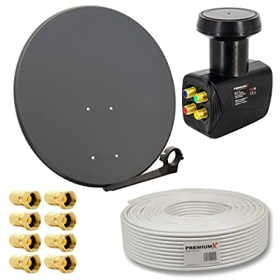 Abbildung von PremiumX SAT Anlage 80cm Antenne Quad LNB 30m Kabel 8x F Stecker