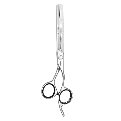 Abbildung von JAGUAR Modellierschere HERA 6.25“ Texturierschere mit 48 Effilierzähnen Prismenschliff im Crane Design angeschmiedetem Fingerhaken poliert Made in Germany
