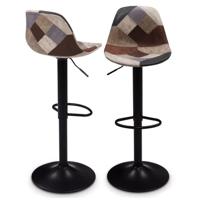 Abbildung von IDMarket 2 Barhocker Karl Patchwork Design, Braun, Grau und Beige, Fuß schwarz