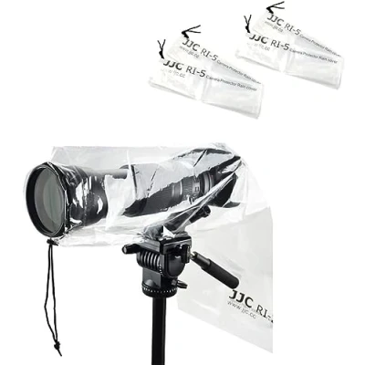 Abbildung von JJC Kamera Regenschutz für Canon, Nikon, Sony, Kameras mit Objektiv bis zu 45 x 17,5 cm (L B), transparenter Regenmantel, 4 Stück