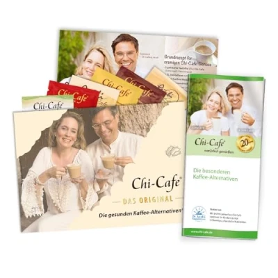 Abbildung von Chi Cafe Probierpaket I 5 Musterbeutel für je 2 Tassen Kaffee Flyer Produktvariationen: balance + classic bio proactive free, ReiChi Vegan