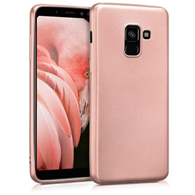 Abbildung von kwmobile Case kompatibel mit Samsung Galaxy A8 (2018) Hülle Schutzhülle aus Silikon metallisch schimmernd Handyhülle Metallic Rosegold