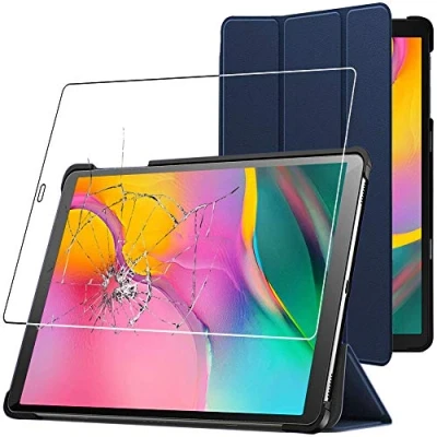 Abbildung von ebestStar Hülle für Samsung Galaxy Tab A 10.1 2019 T510 T515, Slim Smart Cover (Ultra Dünn), Schutzhülle Etui, Ständer Case Cover, Dunkelblau + Panzer Schutz Glas