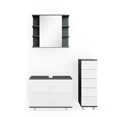 Abbildung von Vicco Badmöbel Set Ilias, Anthrazit/Weiß, 3 Teile, mit Unterschrank 80 cm