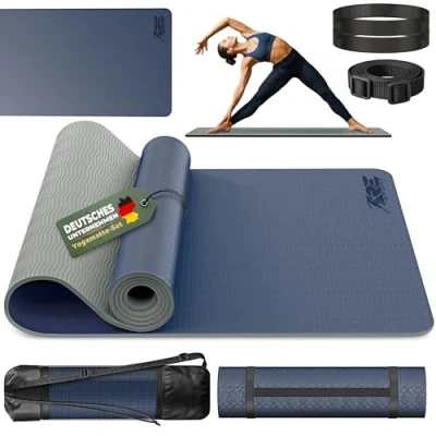 Abbildung von RE:SPORT Gymnastikmatte TPE Yogamatte 183 x 61 0,6 cm Fitnessmatte Sportmatte rutschfest, Trainingsmatte mit Tragegurt Fitness Gymnastik Pilates Workout