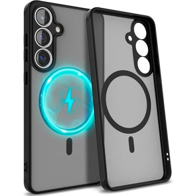 Abbildung von MyGadget Hülle für Samsung Galaxy S24 [ kompatibel mit MagSafe ] magnetische Hybrid Handyhülle Durchsichtige Hartschale in Schwarz