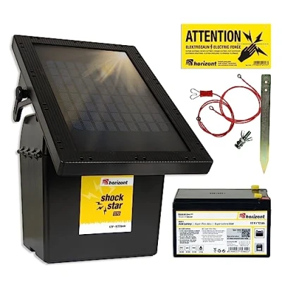 Abbildung von horizont Weidezaungerät Solar 9 V / 12 shockstar S70 inklusive 10 W Solarpanel und Ah Akku für Zaunlängen bis zu km, 11.500 maximale Spannung mit 3 stufiger LED Anzeige