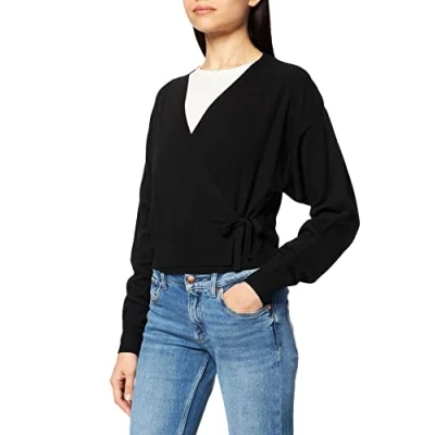 Abbildung von NA KD Damen Overlap Knitted Cardigan Strickjacke, Schwarz, 2XS