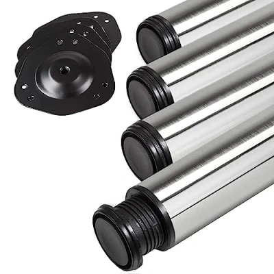 Abbildung von SOTECH 4 Stück Tischbeine Höhe 710 mm Ø 76/80 echt Edelstahl gebürstet belastbar bis 300 kg (75 pro Stück), Schreibtischbeine mit 32 Höhenverstellung Tischfüße