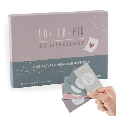 Abbildung von hellomini Spielesammlung Losbox für Paare Du+Ich=Wir, Pärchenspiel, Familienspiel, 50 Lose zum Thema Liebe Beziehung Aktivitäten in Box