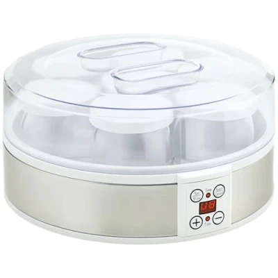 Abbildung von HOMCOM Joghurtbereiter Joghurtmaschine mit Timer, Joghurt Maker Temperatur Einstellung, 7 Portionsbehälter, je 180 ml, Gläser à automatischer Abschaltung, 20 W, Weiß
