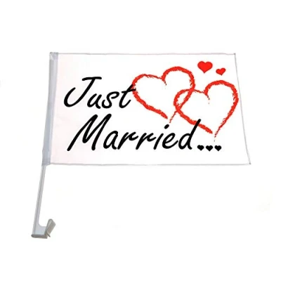 Abbildung von 10 x Autoflagge Autofahne Just Married Auto Flagge Fahne Hochzeit
