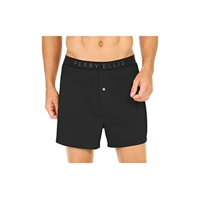 Abbildung von Perry Ellis Herren Luxe Solid Boxer Shorts Boxershorts, schwarz, Medium