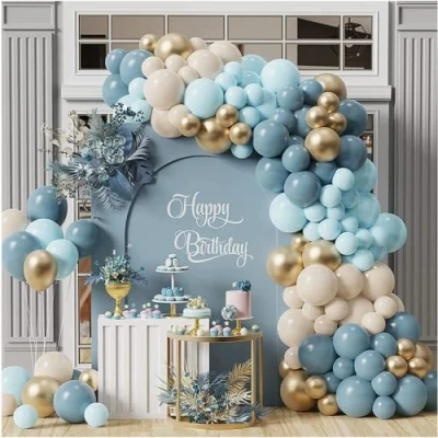 Abbildung von Blau Luftballons Girlande, 122 Stück Gold Ballon Girlande mit Beige Weißer Sand Luftballons, Deko für Geburtstags, Baby Shower, Birthday Party Dekor, Geschlecht Offenbaren