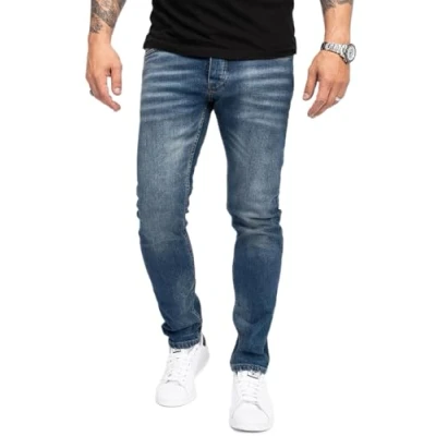 Abbildung von Rock Creek Designer Herren Jeans Hose Stretch Jeanshose Basic Slim Fit Hosen Denim Used Look Destroyed Herrenhose Elegant RC 2166 Blau W29 L30
