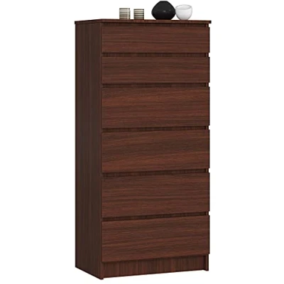 Abbildung von Home Collective Kommode in venge mit 6 geräumigen Schubladen, 60 cm breit, 130 hoch Schlafzimmer Flur Wohnzimmer Organizer Schubladen Holz Highboard Sideboard Schrank