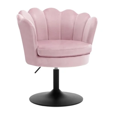 Abbildung von WOLTU Schminktisch Stuhl Blumenform, Schminkstuhl mit Lehne, Esszimmerstuhl höhenverstellbar, Barstuhl 360 drehbar, Drehhocker 150 kg belastbar, runder Hocker, Samtbezug, Rosa, BH420rs 1