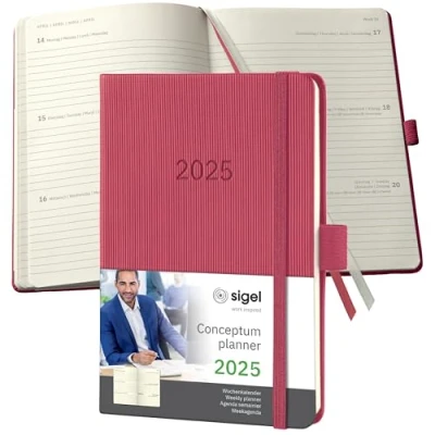 Abbildung von SIGEL C2571 Terminplaner Wochenkalender 2025, ca. A6, rot, Hardcover, 176 Seiten, Gummiband, Stiftschlaufe, Archivtasche, aus nachhaltigem Papier, Conceptum