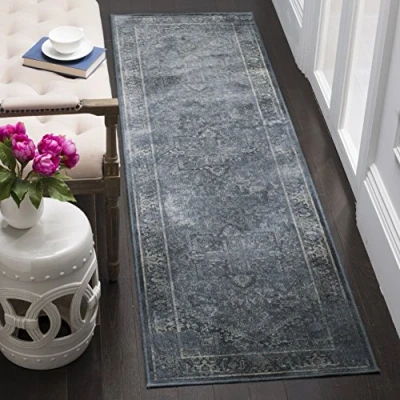 Abbildung von SAFAVIEH Traditionell Teppich für Wohnzimmer, Esszimmer, Schlafzimmer Vintage Collection, Kurzer Flor, Blau, 66 X 244 cm