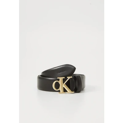 Abbildung von Calvin Klein LOGO Buckle Gürtel Black/antique light goldcoloured, Damen, Größe: 105, gold/coloured