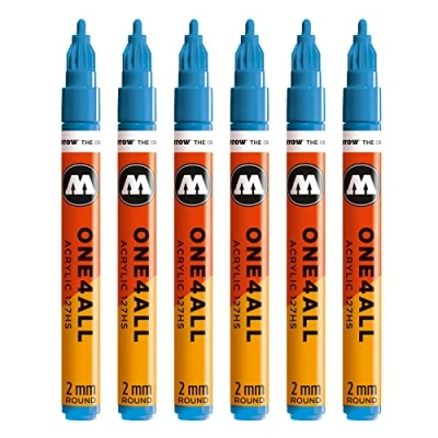 Abbildung von Molotow One4All 127HS Acryl Marker (2,0 mm Strichstärke, hochdeckend und permanent, UV beständig, für fast alle Untergründe) 6 Stück Farbe 230 schockblau