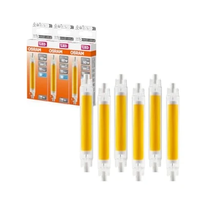 Abbildung von OSRAM LED Slim Line schlanke multicolor Lampe mit R7s Retrofit Sockel, 8 W / 806 lm, klar, kaltweißes Licht 4000 K, nicht dimmbar, IP20, bleifreies Glas, 16 mm Durchmesser.